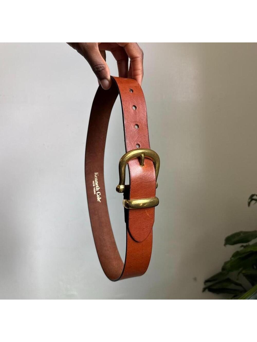 Vintage Kenneth Cole Brown Genuine Leather Belt w/ Brass Buckle - Size S